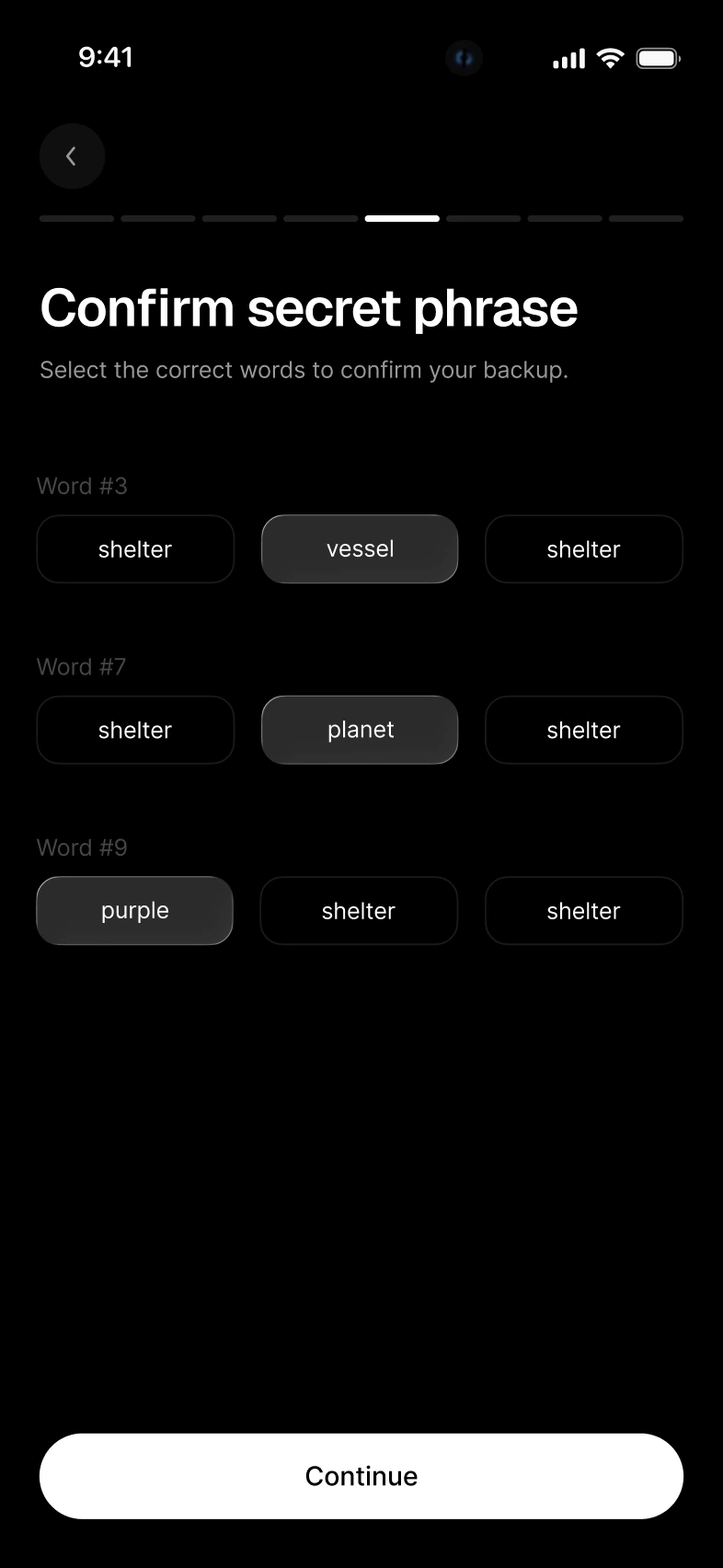 Confirm secret phrase 2